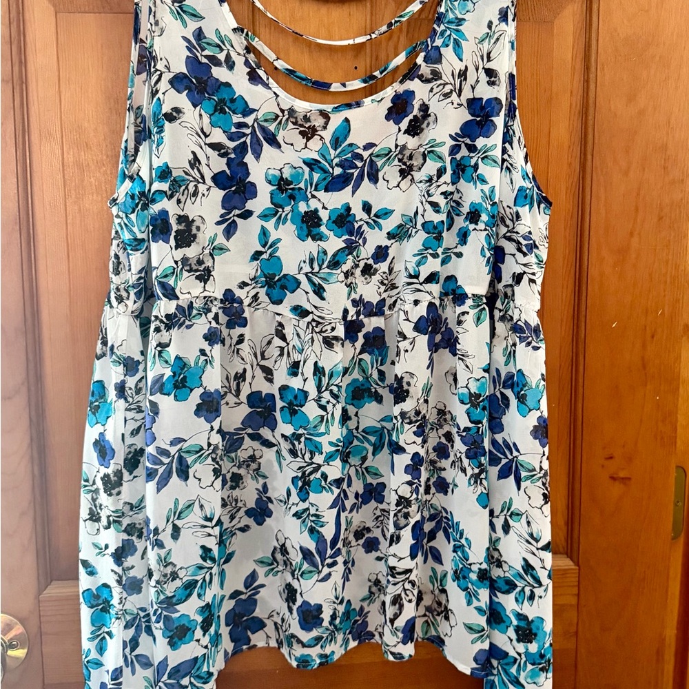 Torrid Blue and White Floral blousy Tank Top